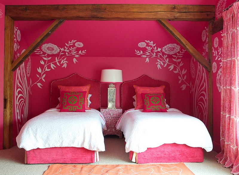 Beautiful pink bedroom with engaging Moroccan accents