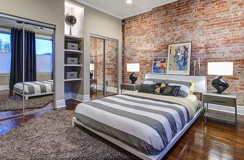 Beautiful use of the brick accent wall in modern bedroom