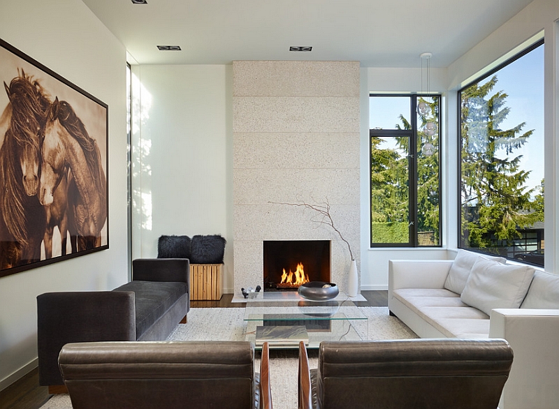 Beautifully lit living room with a distinct focal point