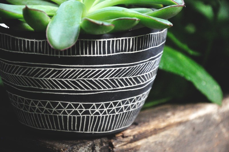 Black and white geometric planter from Half Light Honey Studio