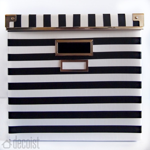 Black and white storage box crafted using tape