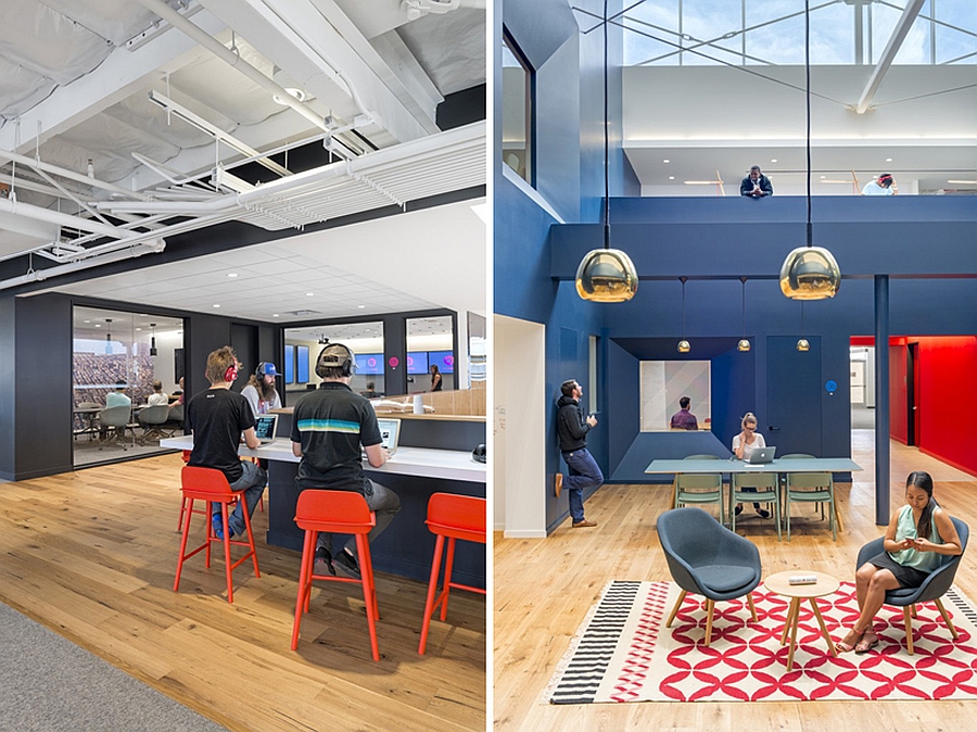 Bright colors and beautiful pendant lights enliven the Beats Headquarters