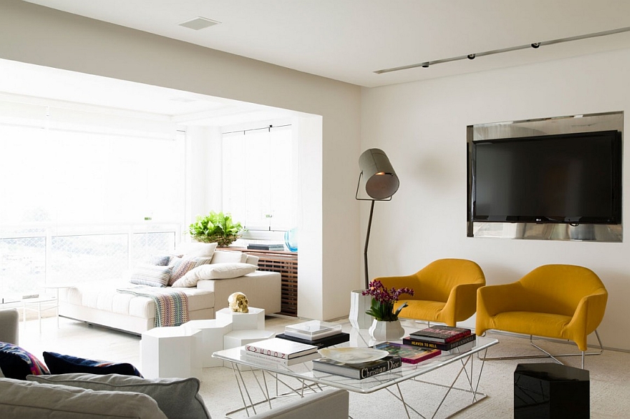 Bright yellow accent chairs in the living room