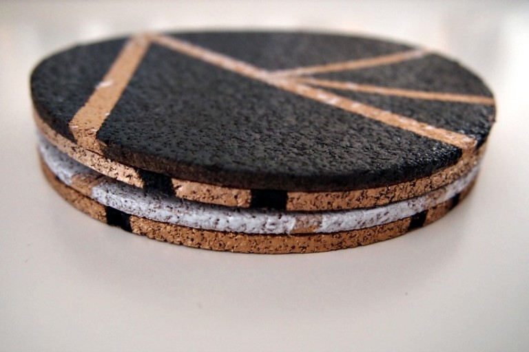 DIY Gold, Black and White Cork Coasters Decoist