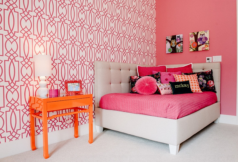 Colorful kids' room with a cool corner bed