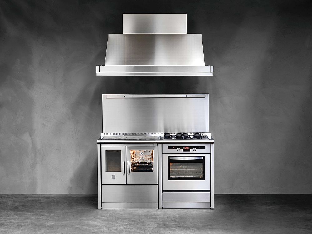 Combine the wood-burning cooker with other modern appliances in the kitchen