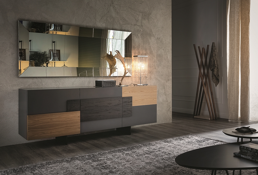 Contemporary sideboard design in matt graphite varnished frame