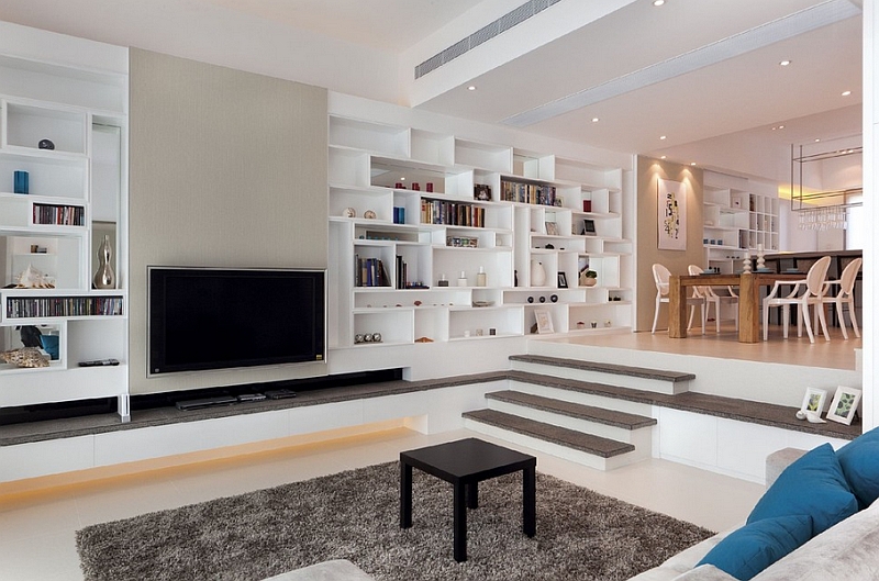 Contemporary sunken living room offers a quiet and private retreat