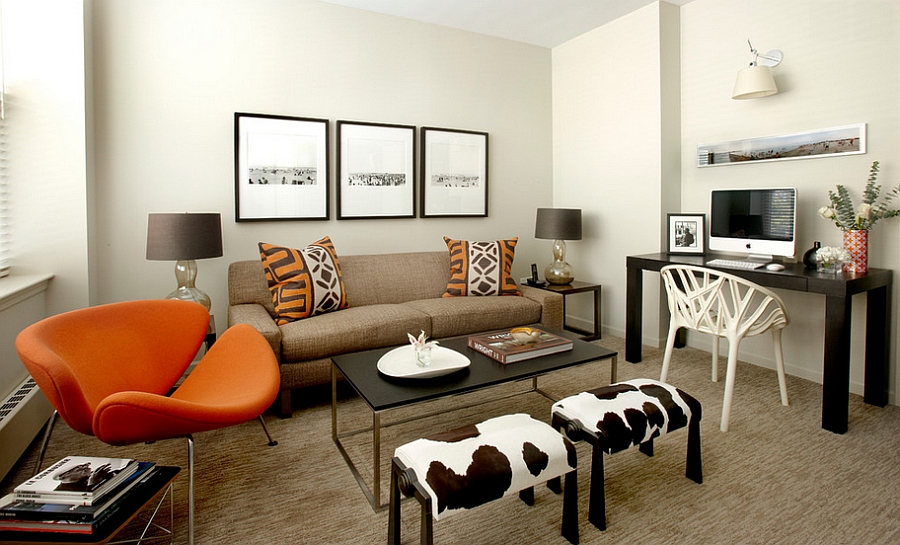 Cozy family room looks even more inviting thanks to the dramatic Orange Slice chair!