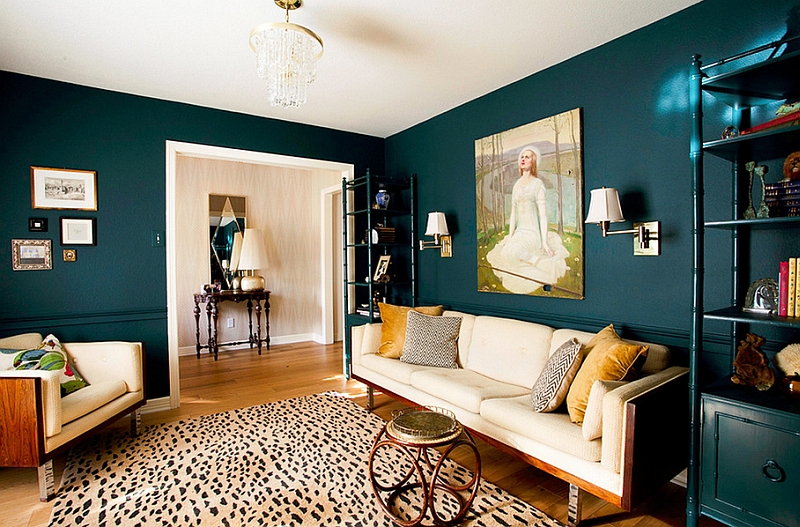 Coral Teal And Brown Living Room