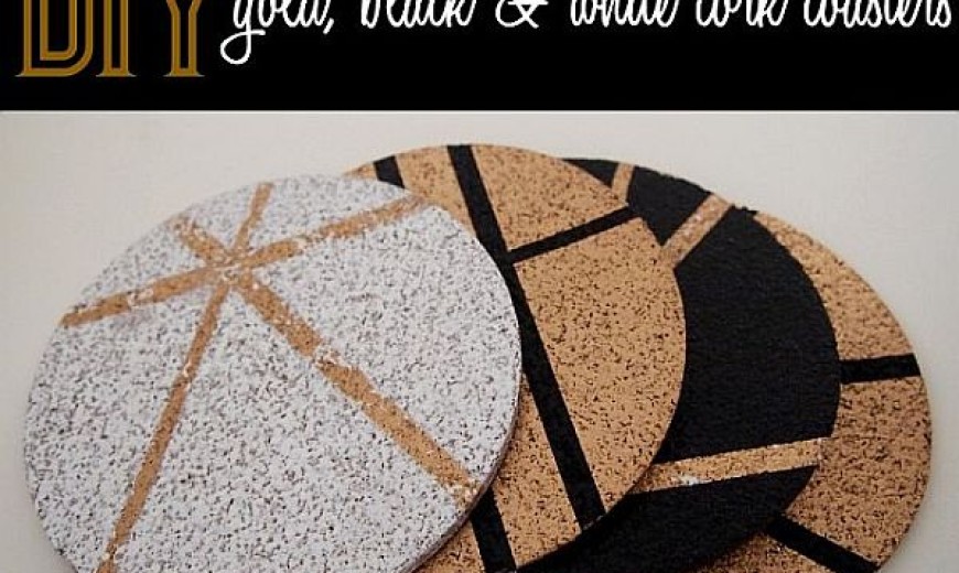 DIY Gold, Black and White Cork Coasters