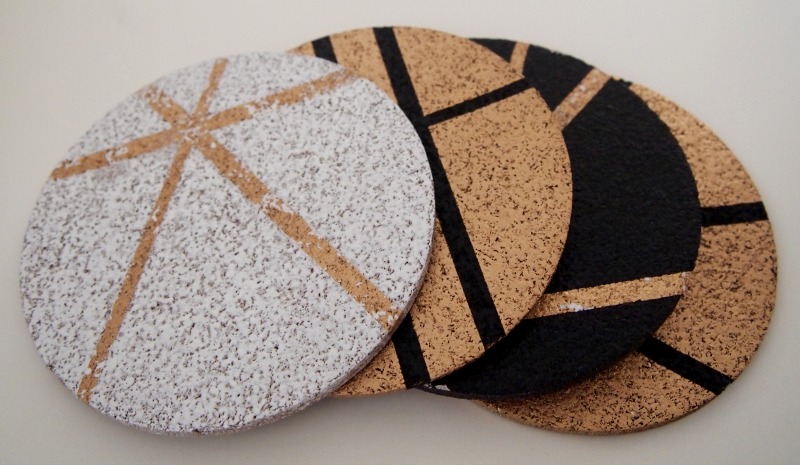 DIY gold, black and white painted cork coasters