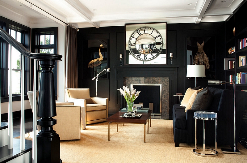 Dashing use of black in the living room creates a trendy focal point