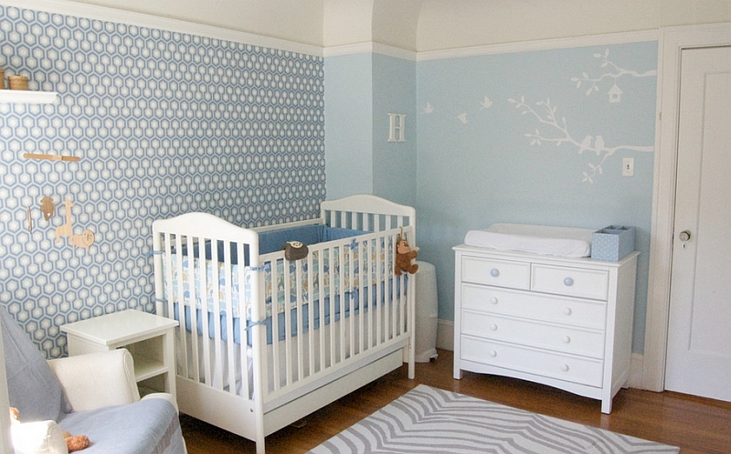David Hicks Hexagon Wallpaper in the nursery is not a bad way to get your little one started on interior design!