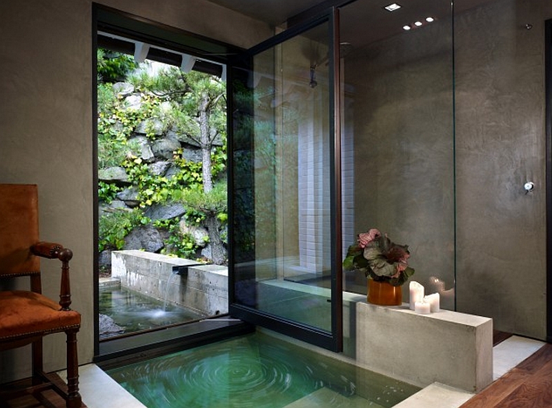 Fabulous contemporary bathroom that is connected with the natural landscape outside