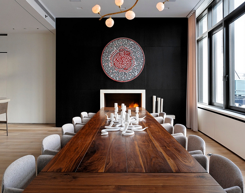 Fabulous dining area with a black backdrop and a touch of minimalism