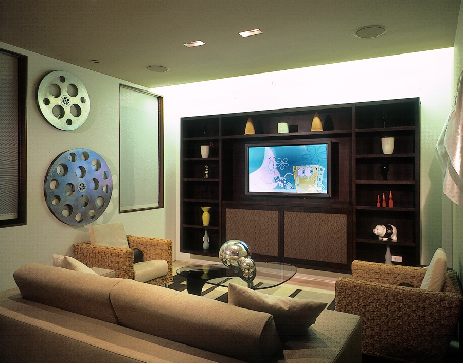 Family entertainment space with a trendy wall unit