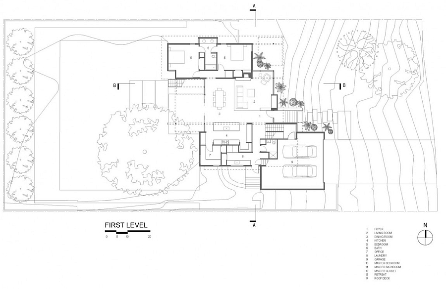 Floor plan for a beautiful modern house with a steel and glass frame