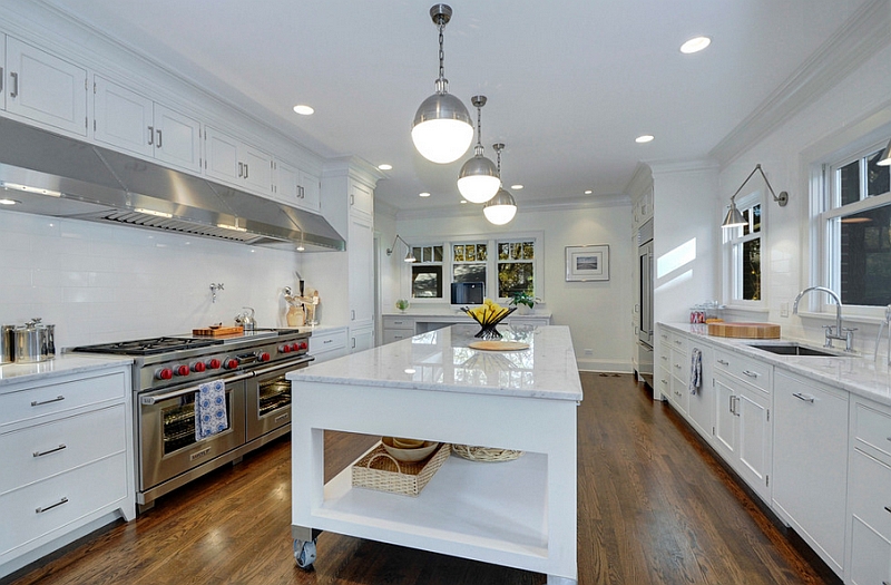 Giving the industrial idea of kitchen islands on wheels a beautiful modern makeover