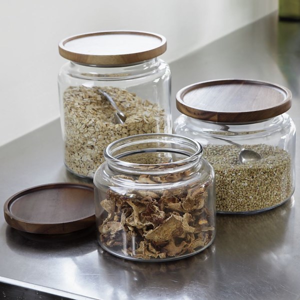 Glass jars with acacia wood lids