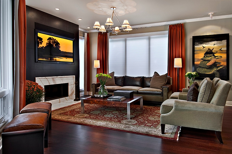 black red accent living room decor