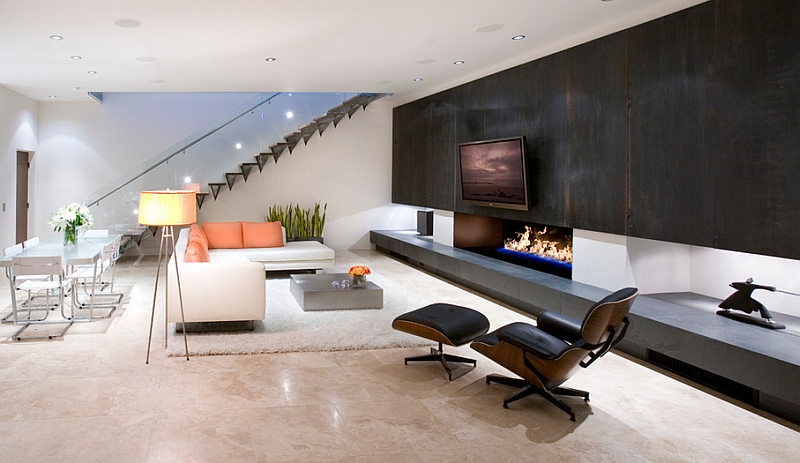 Gorgeous low ceiling living room with the iconic Eames Lounger