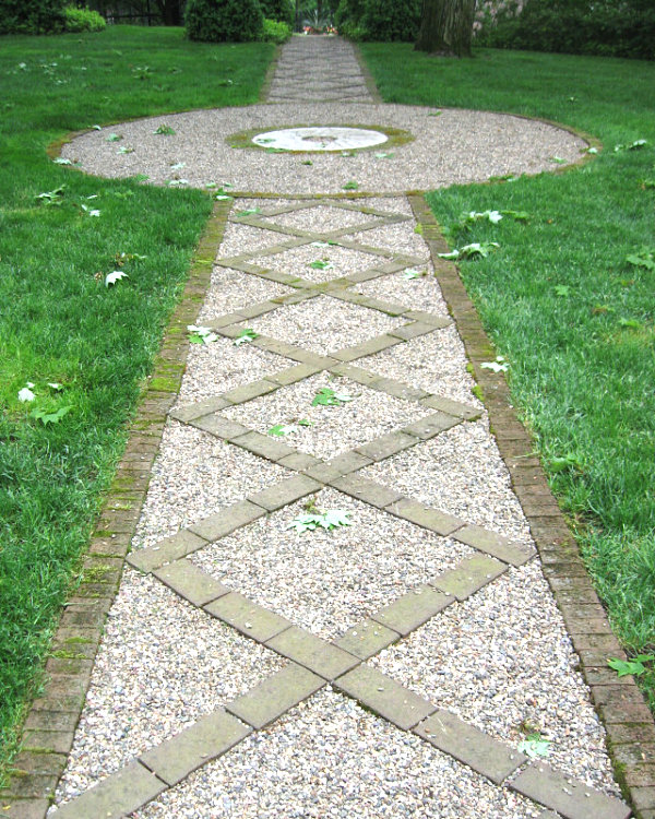 Gravel path with a brick border