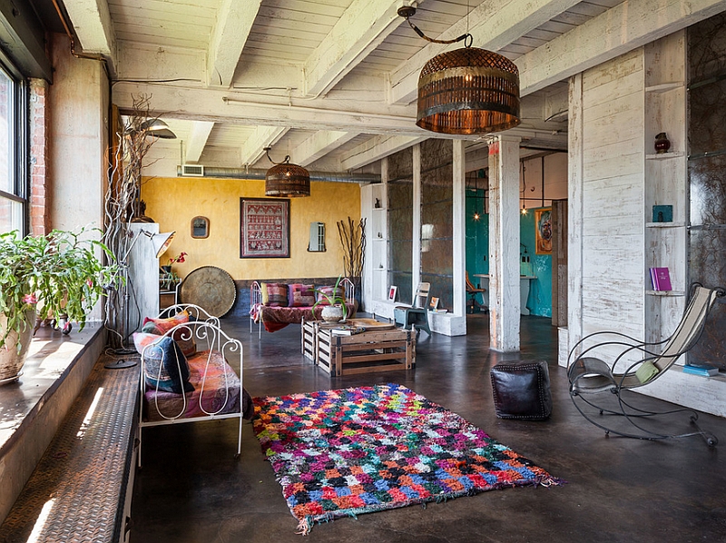 Industrial living room filled with repurposed decor