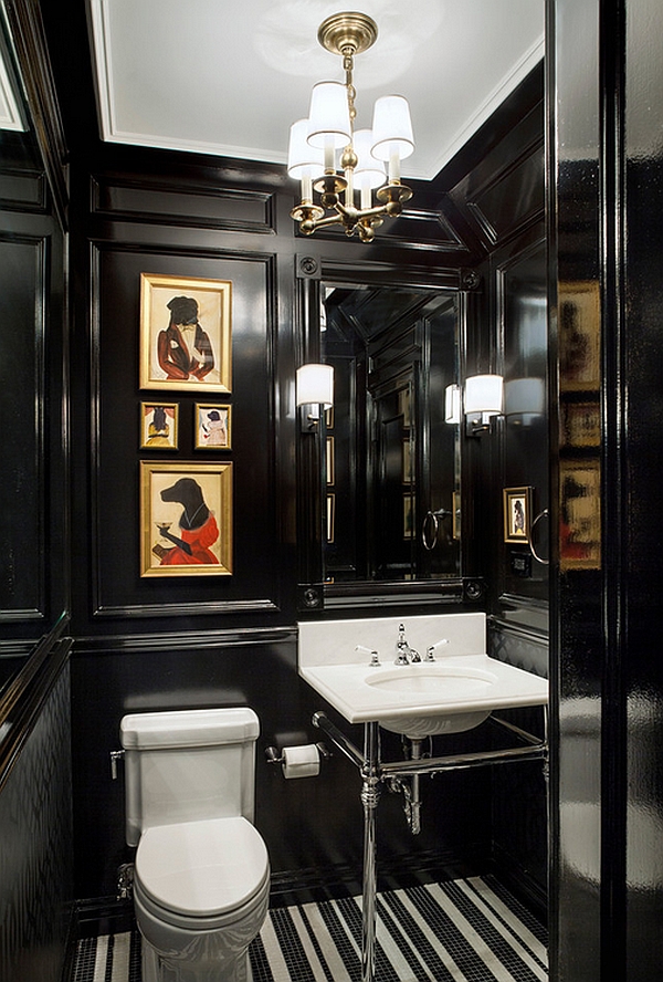 Interesting powder room design in black!