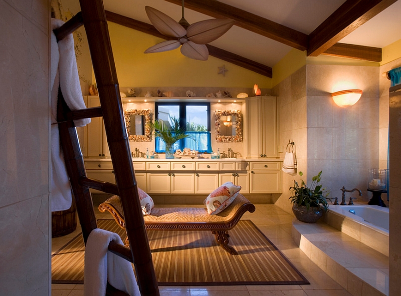 Lavish spa-style bathroom at home with a sunken tub