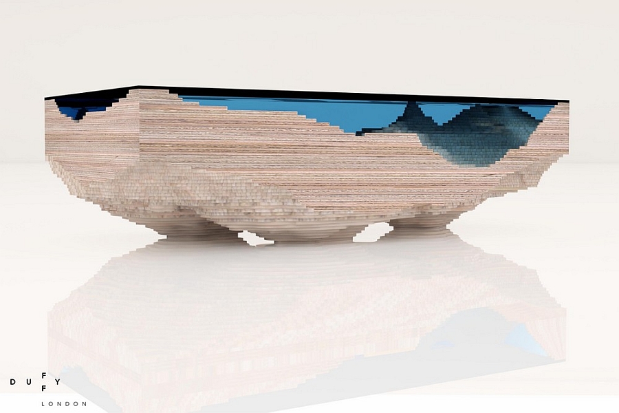 Lovely table imitates the cross-section of the sea bed