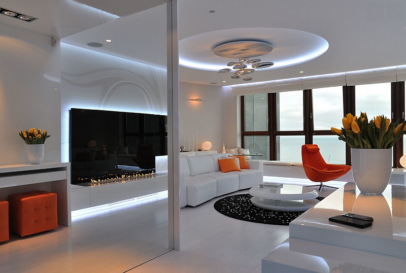 Mesmerizing contemporary living room with the Mercury Ceiling Lamp at its heart