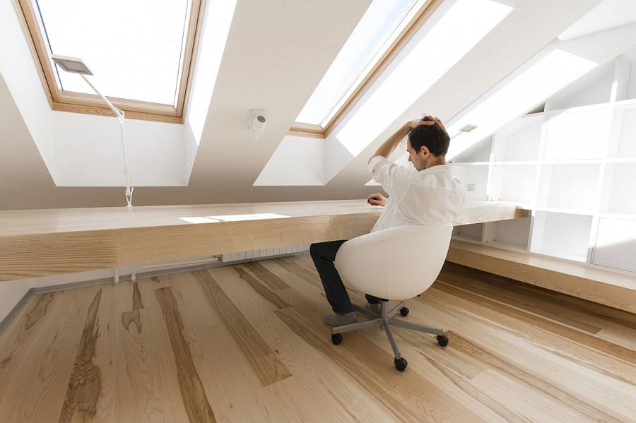 Minimal and efficient design of the cool home office in the attic apartment