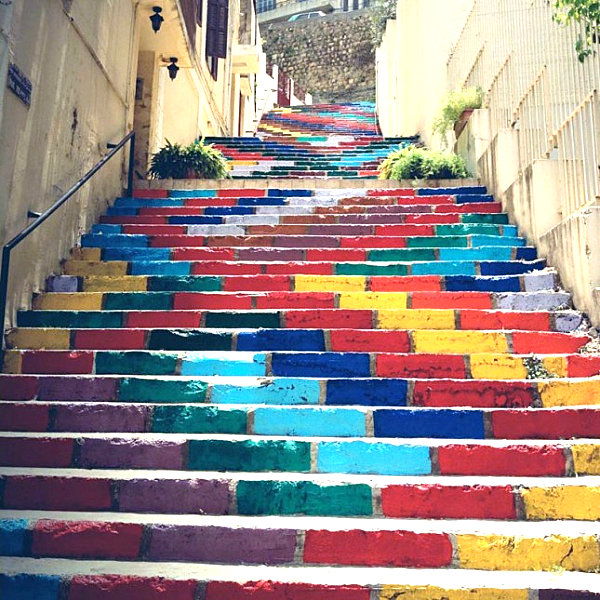 Painted brick stairs in Beirut