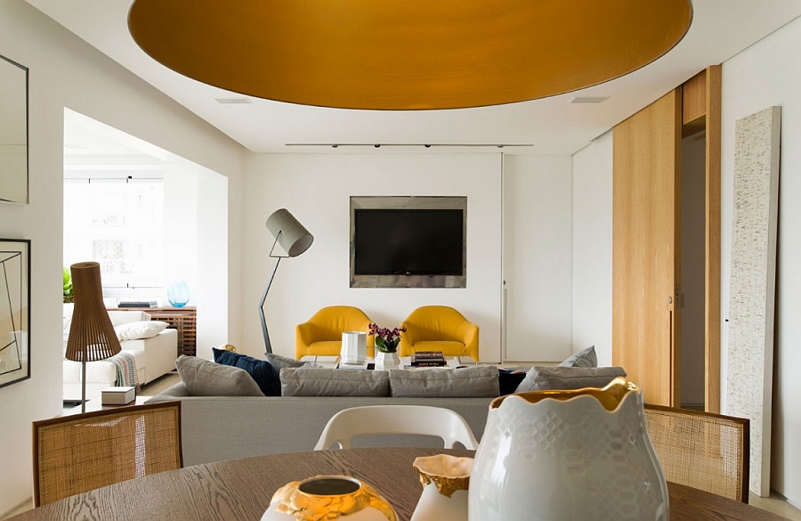 Posh living room with trendy yellow accents