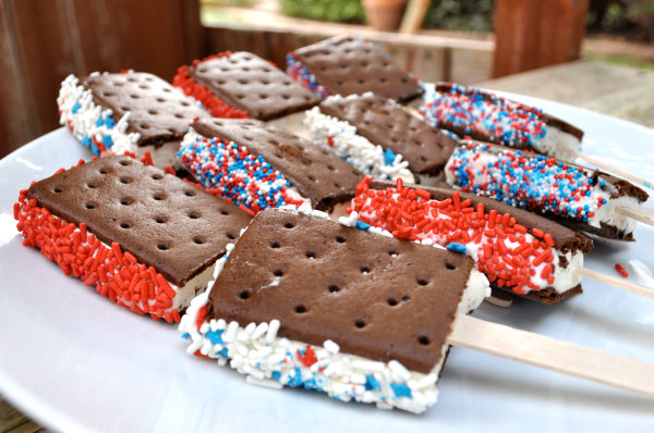 Red, white and blue ice cream sandwiches