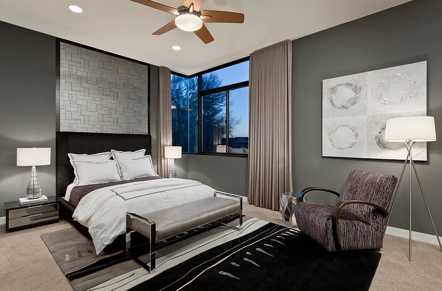 Refined use of gray and lighting in the bedroom