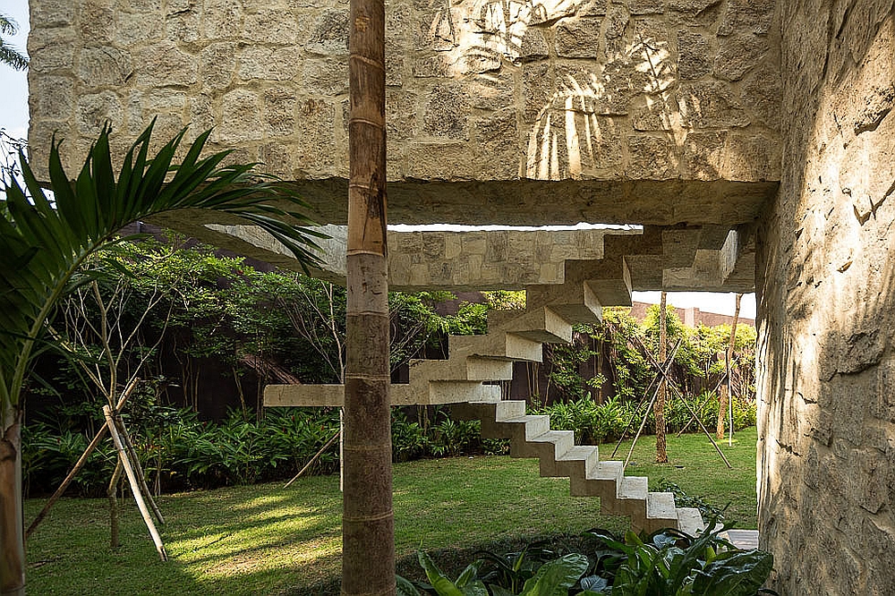 Sculptural staircase adds to the overall appeal of the exterior