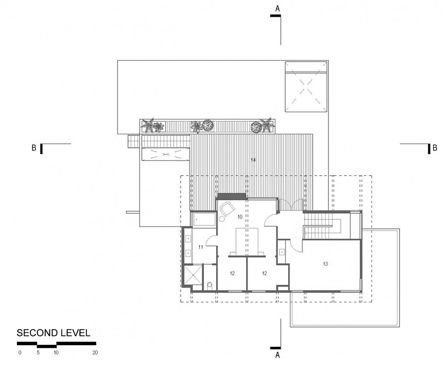 Second level floor plan of the elegant Texas home