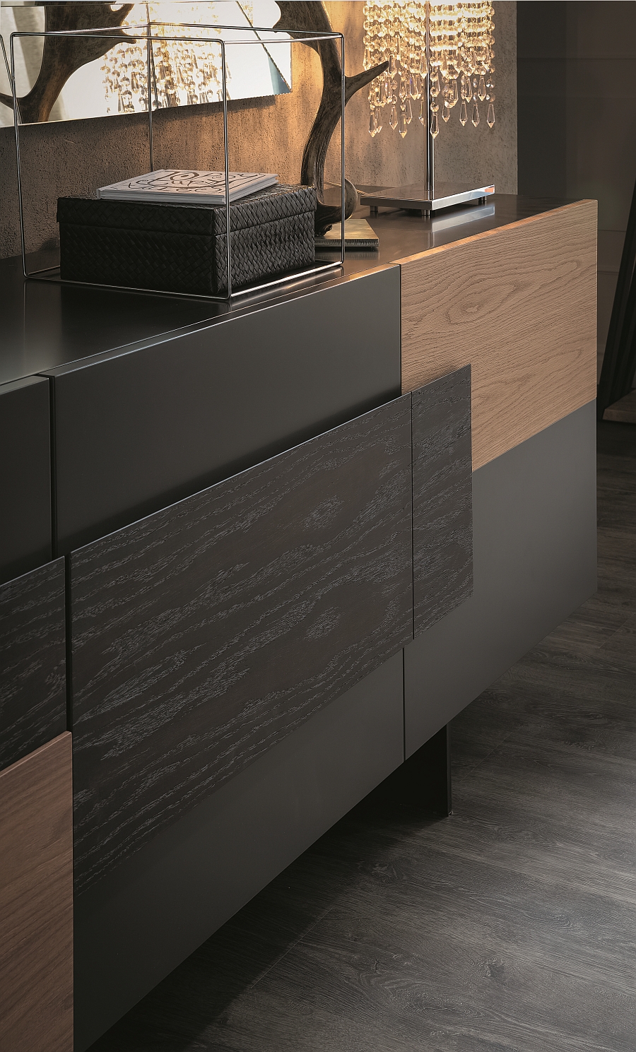 Sideboard in natural oak adds inviting warmth to the room