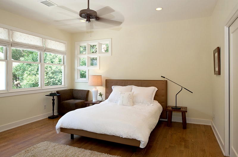 Sleek side table is the perfect fit for the small corner space