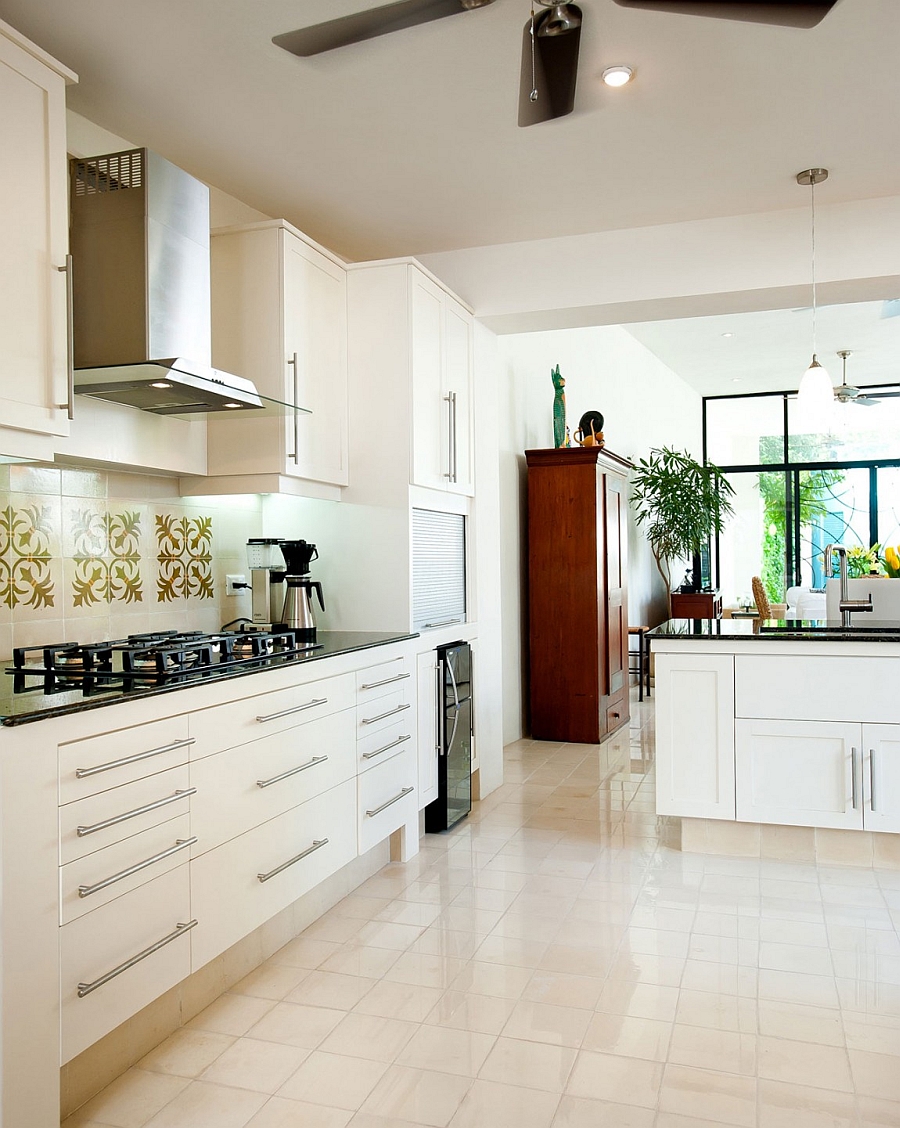 Smart kitchen worktop with classic tile backdrop