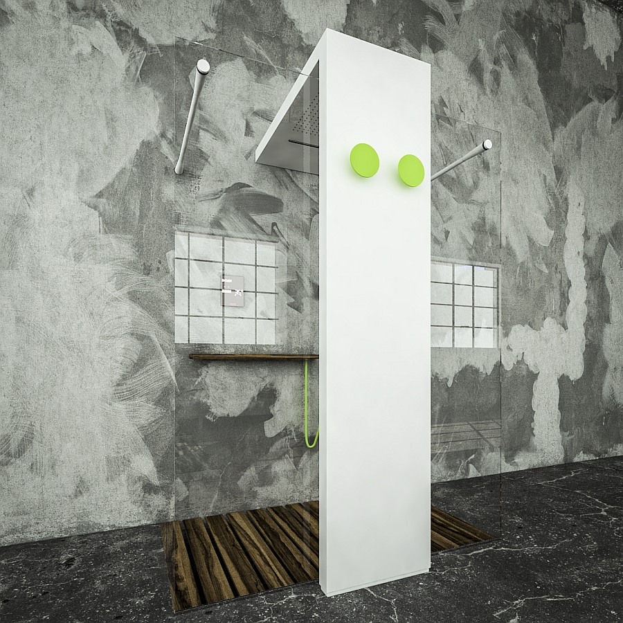 Space conscious design of the shower with integrated heating feature