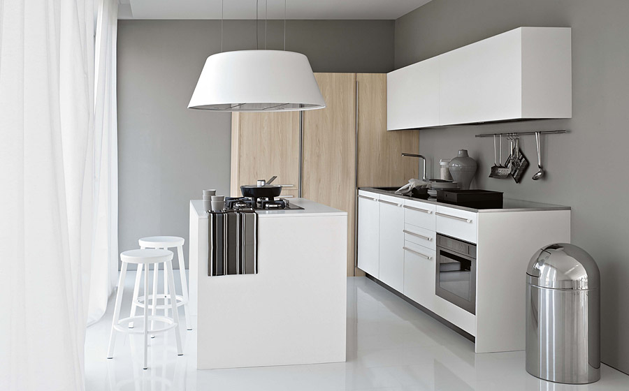 Stunning kitchen in white with a trendy square kitchen island