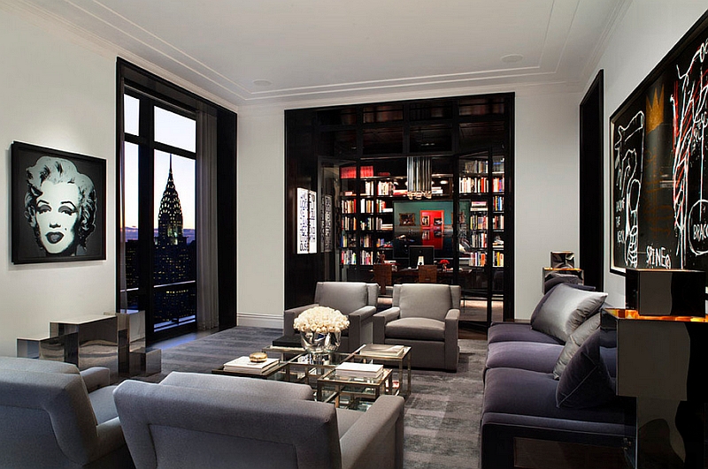 Stylish Manhattan living room with smart use of black trims