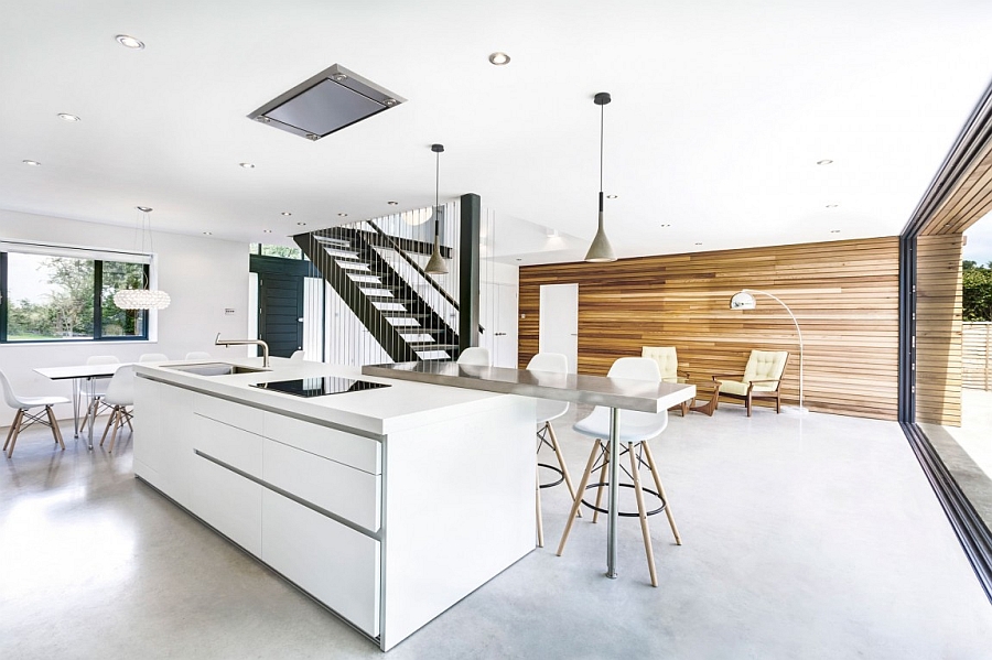 Stylish modern kitchen countertop with a snazzy extension that acts as serving area