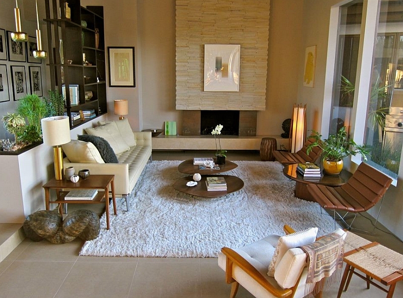 Sunken living room inspired by Mid Century Modern style