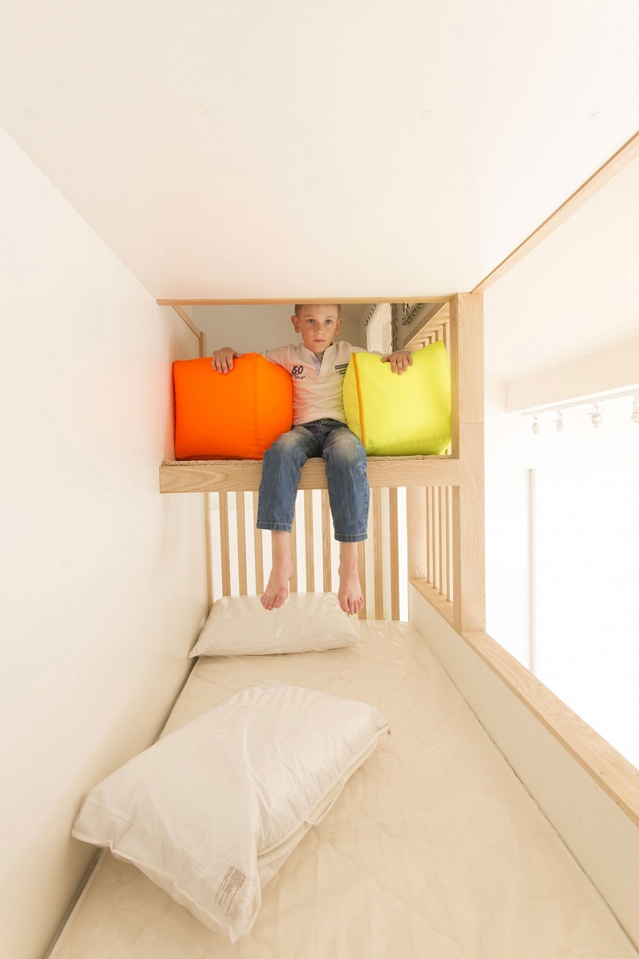 Top bunk of the elegant kids' bunk beds with ample room