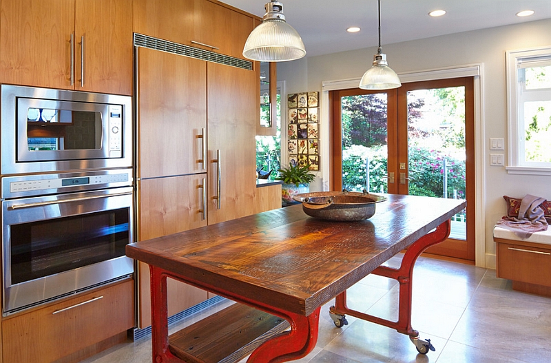 Turn the flea market find into a snazzy kitchen island on wheels