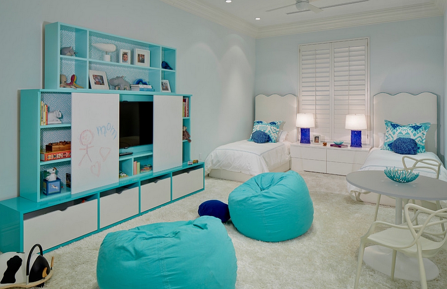 Twin Masters chairs seem to disappear into the backdrop in the chic kids' bedroom [Design: Leighton Design Group]